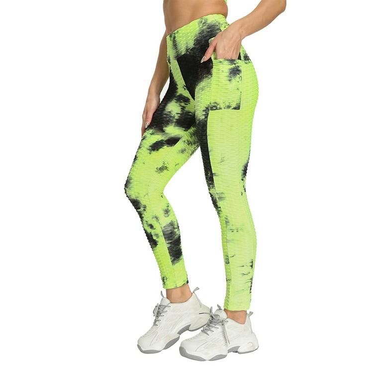 UKAP Tie Dye Jacquard High Waist Compression Leggings Tummy Control Sexy  Slim Fit Butt Lift Leggings with Pockets Active Wear Moisture Wicking Pants  Gym Clothes for Girls Women 