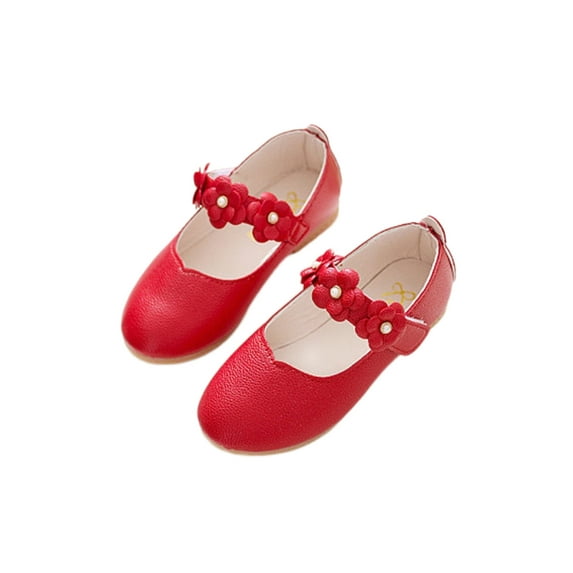 UKAP Toddler Girls Princess Shoes Wedding Shoes Leather Dress Shoes Mary Jane Shoes Lightweight Low Heels Nonslip Breathable Flower Decor Flats for Girls Red 12c
