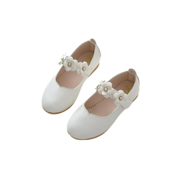 UKAP Toddler Girls Princess Shoes Wedding Shoes Leather Dress Shoes Mary Jane Shoes Lightweight Low Heels Nonslip Breathable Flower Decor Flats for Girls White 13c