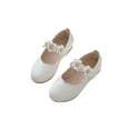 thumbnail image 1 of UKAP Toddler Girls Princess Shoes Wedding Shoes Leather Dress Shoes Mary Jane Shoes Lightweight Low Heels Nonslip Breathable Flower Decor Flats for Girls White  9C, 1 of 9