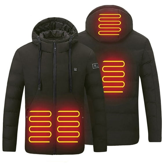 UKAP Winter Men Heated Jacket Hooded Electric Coat Zipper Long Sleeve Outwear Lightweight Electric Thermal Heating Jacket Coat Outwear With Power Bank