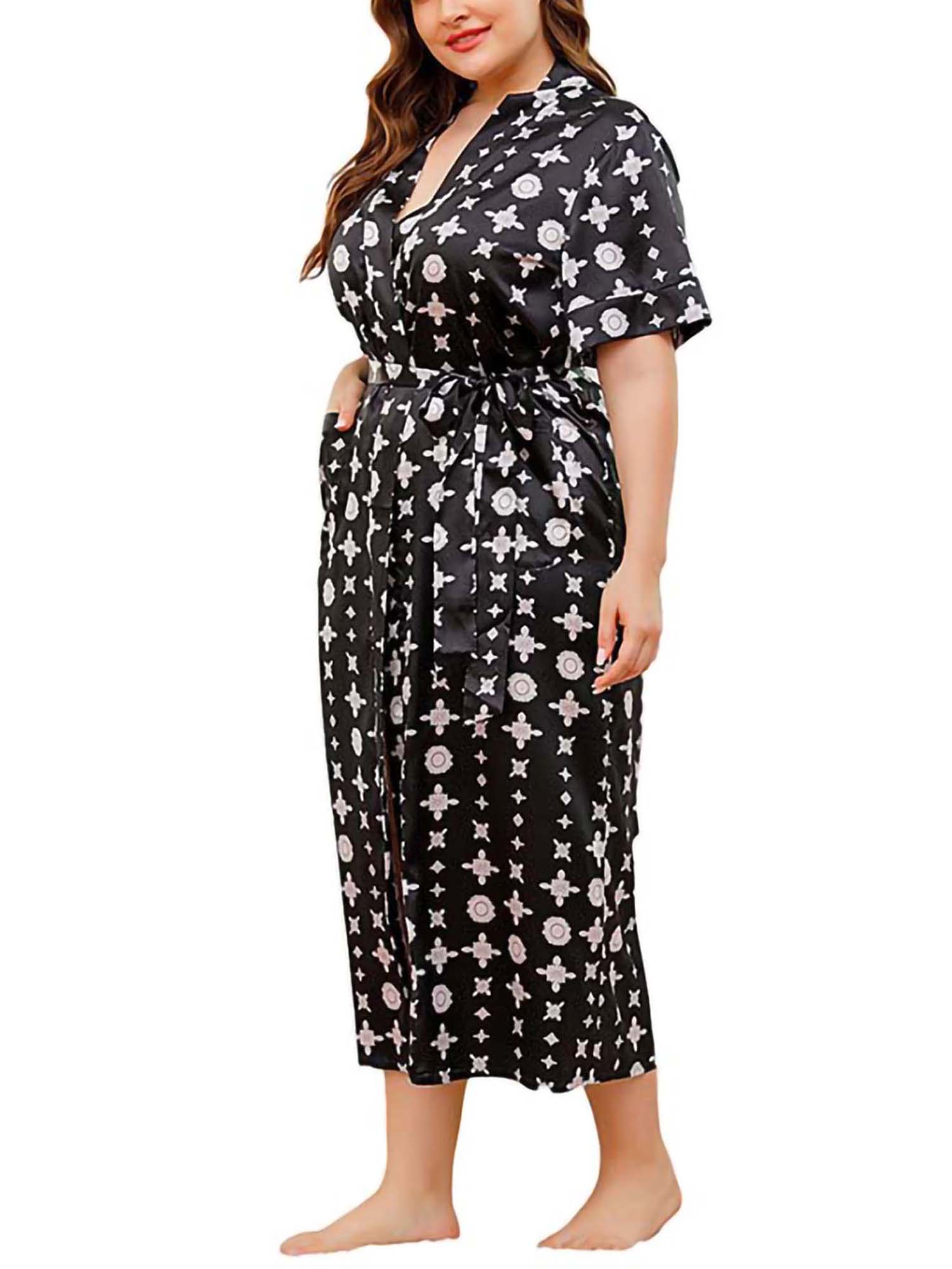 UKAP Women Bathrobe Short Sleeve Nightgowns Floral Printed Robe