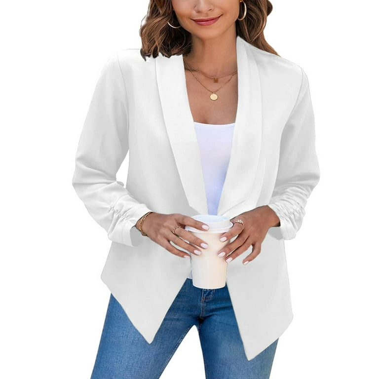 UKAP Women Blazers For Work Casual Long Sleeve Cropped Thin Blazer Suit  Jacket Business Office OL Shorts Coat Plus Size S-5XL White 4XL 