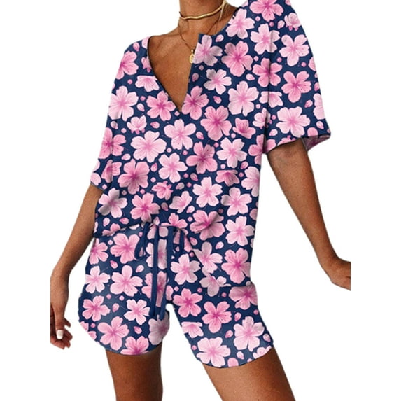 UKAP Women Casual Daisy/Watermelon Print Lounge Set Summer Loose Pajamas Sets Drawstring Homewear Outfits