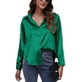 thumbnail image 1 of UKAP Women Casual Solid Color Long Sleeve T-Shirts Tops Blouse Ladies Sexy V-Neck Buttons Tunic Tops Blouse M Green, 1 of 4