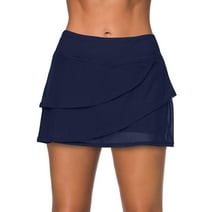 UKAP Women High Waist Swim Skirt Bikini Swimsuit Bottom Layers Ruffle Bathing Suit Swim Shorts Summer Solid Color Beachwear
