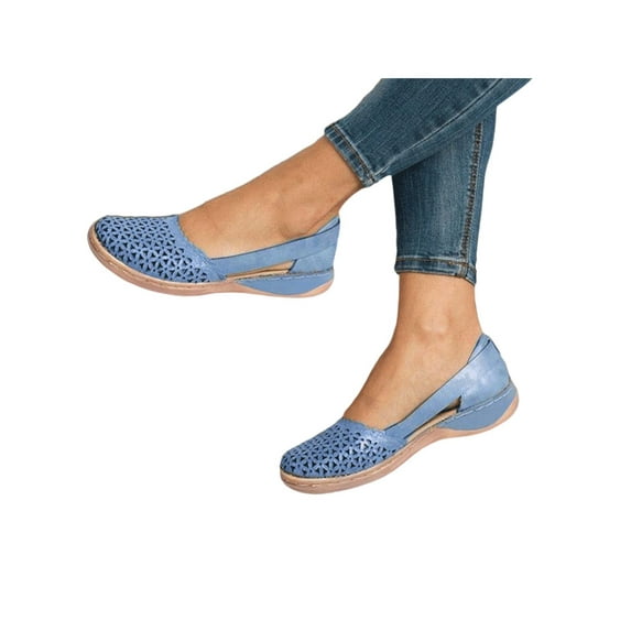 UKAP Women Hollow Out Sandals Summer Casual Shoes Lightweight Slip on Walking Round Toe Flat Shoes