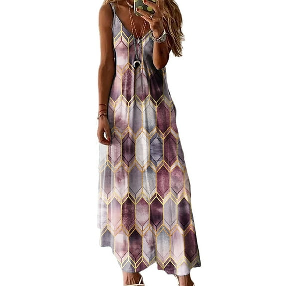 UKAP Women Long Maxi Dress Nightgown Spaghetti Strap Sleep Dress Print Sleepwear Casual Lounge Dress Homewear Loungwear