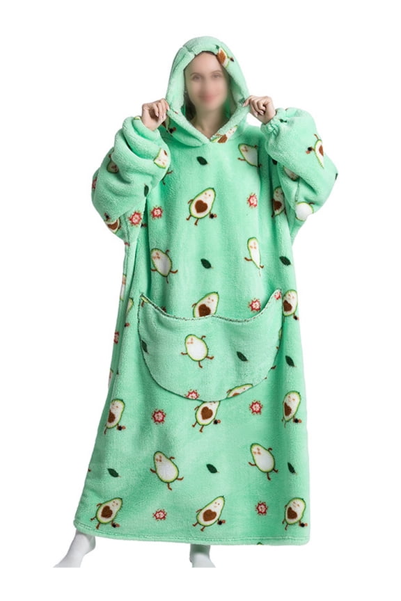 Women Lounge Long Sleeve Sleep Dress Ladies Hoodies Dresses Night Gowns Animal Print Autumn Fuzzy Fleece Nightwear Pajama Avocado Print