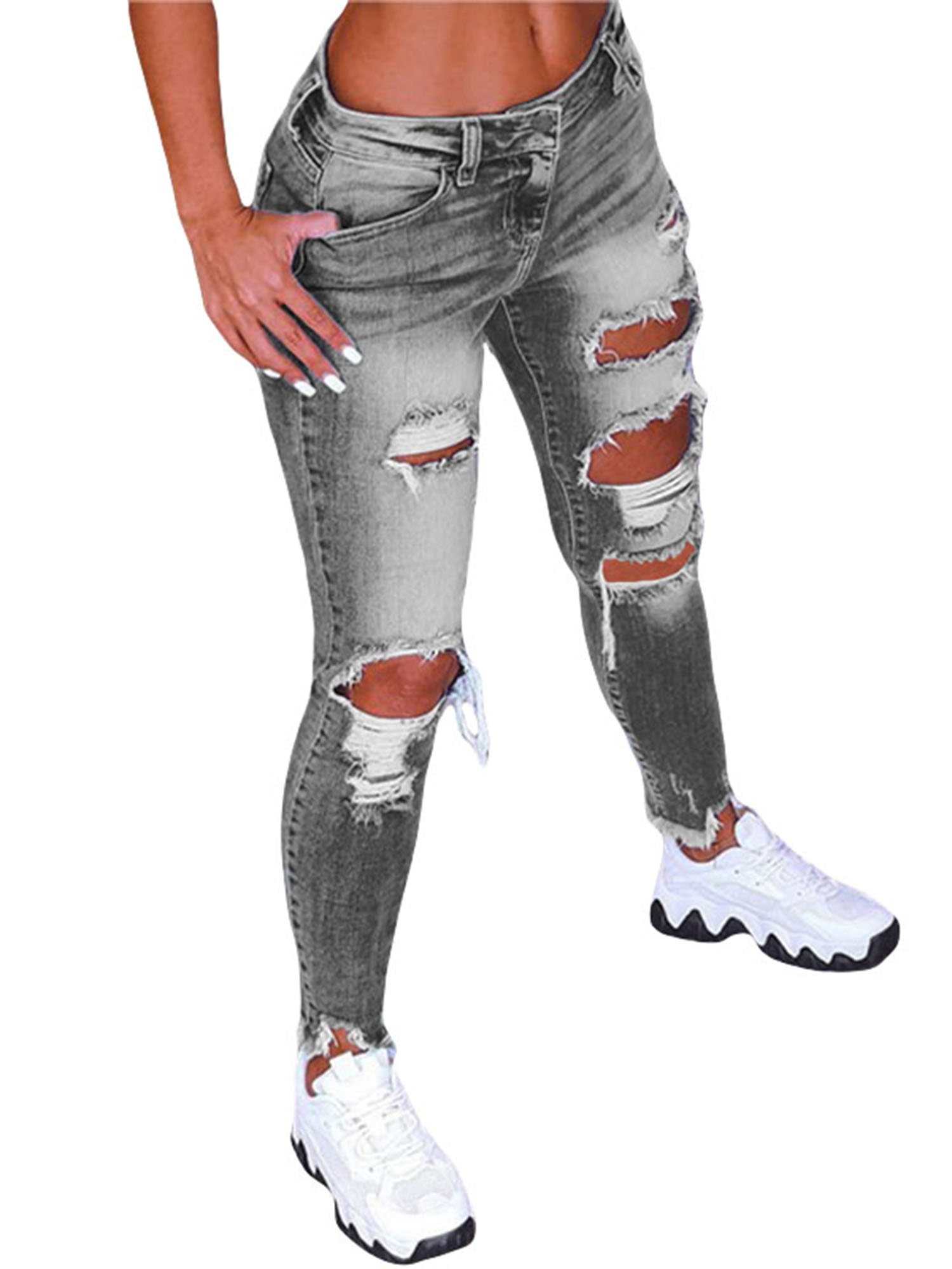 UKAP Women Stretch Ripped Skinny Butt Lift Jeans Casual Distressed Denim Pants - image 1 of 2