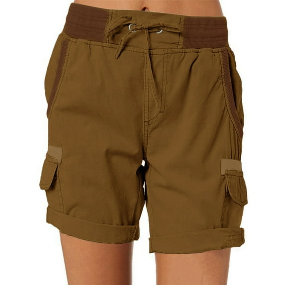UKAP Women Summer Cargo Shorts Hight Waist Beach Loose Linen Shorts Holiday Swimwear Hot Pants Loungewear Size S-3XL Ginger M