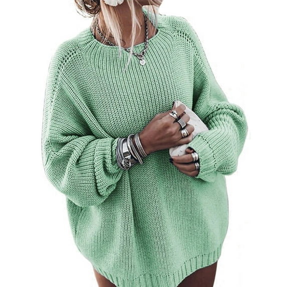 UKAP Oversized Loose Knitted Tops Crew Neck Long Sleeve Winter Warm Pullover Long Sweater Tops Basic Tunic Knit Jumper Tops