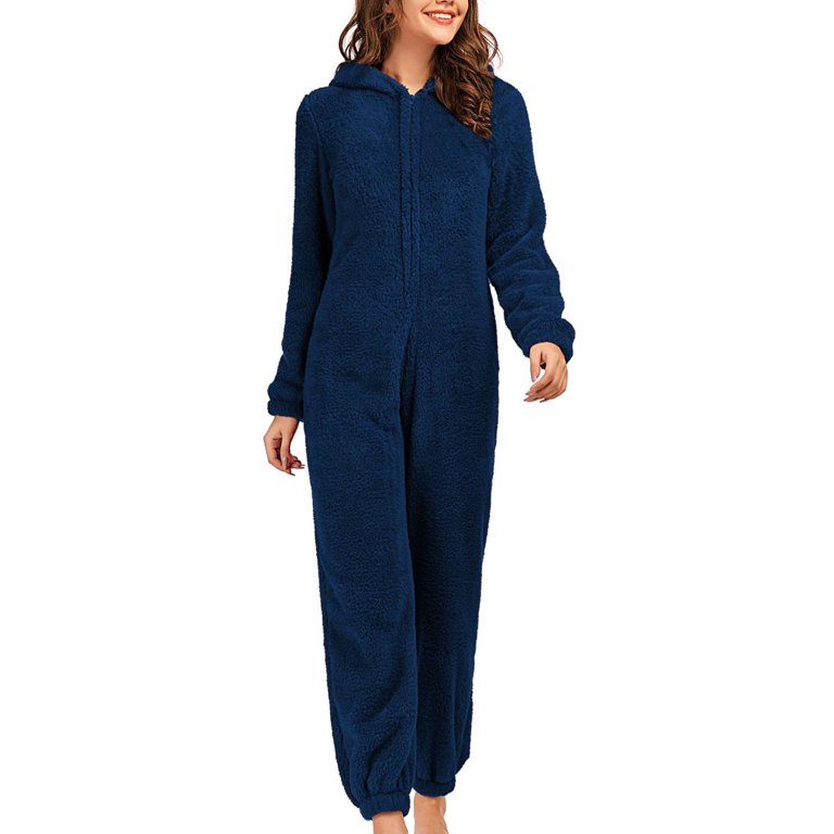 Pajamas for Women Plush Hooded Jumpsuit Casual Winter Warm Long