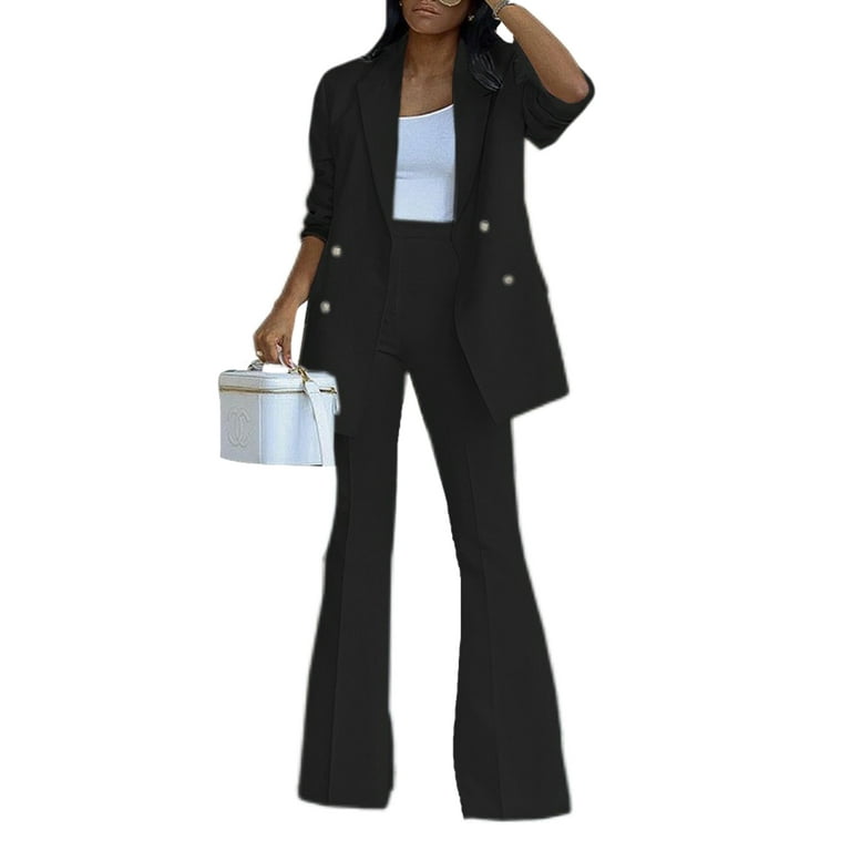 Women's 2 Piece Suit Set Elegant Business Blazer Trousers Casual