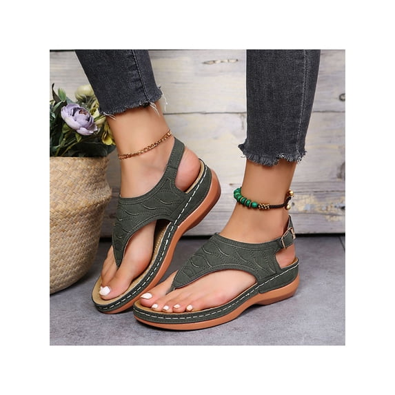 UKAP Women's Comfortable Sandals Casual Lightweight Buckle Flip Flop Breathable Ankle Strap Shoes Army green Tag37=US 6