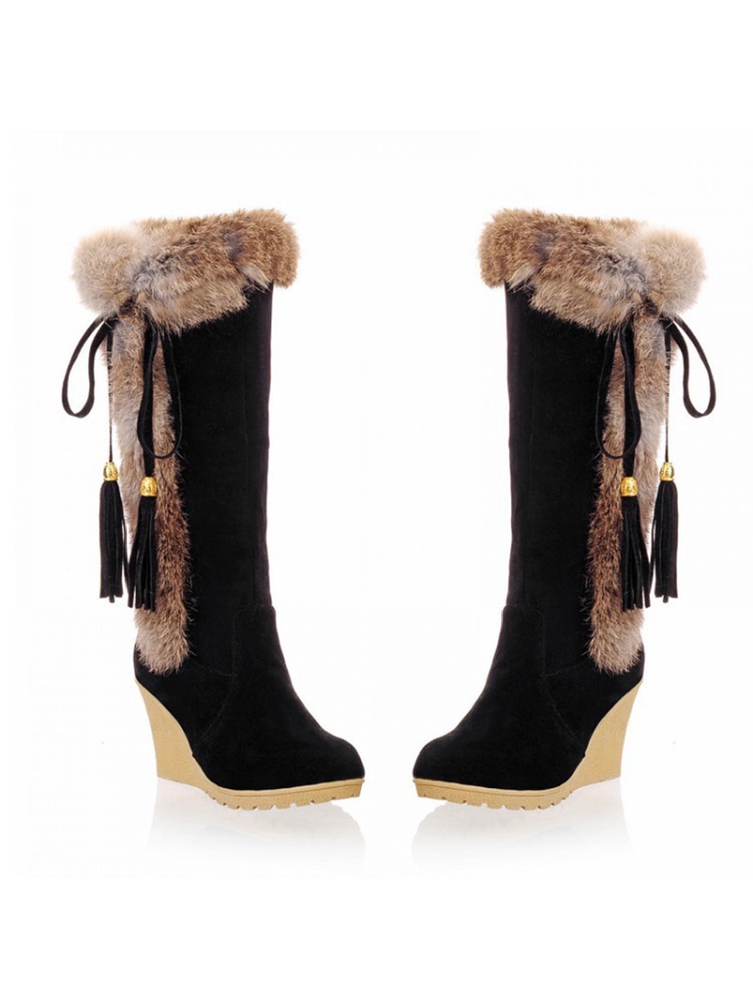 UKAP Women's Faux Fur Lined Wedge Heel Slip On Winter Warm Soft