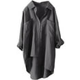 thumbnail image 1 of UKAP Women's Mid-length Cotton Linen Shirts Tunics Hi Low Tops Ladies Casual Boyfriend Pocket Button Down Blouse Plus Size S-5XL, 1 of 2