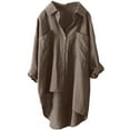thumbnail image 1 of UKAP Women's Mid-length Cotton Linen Shirts Tunics Hi Low Tops Ladies Casual Boyfriend Pocket Button Down Blouse Plus Size S-5XL, 1 of 2