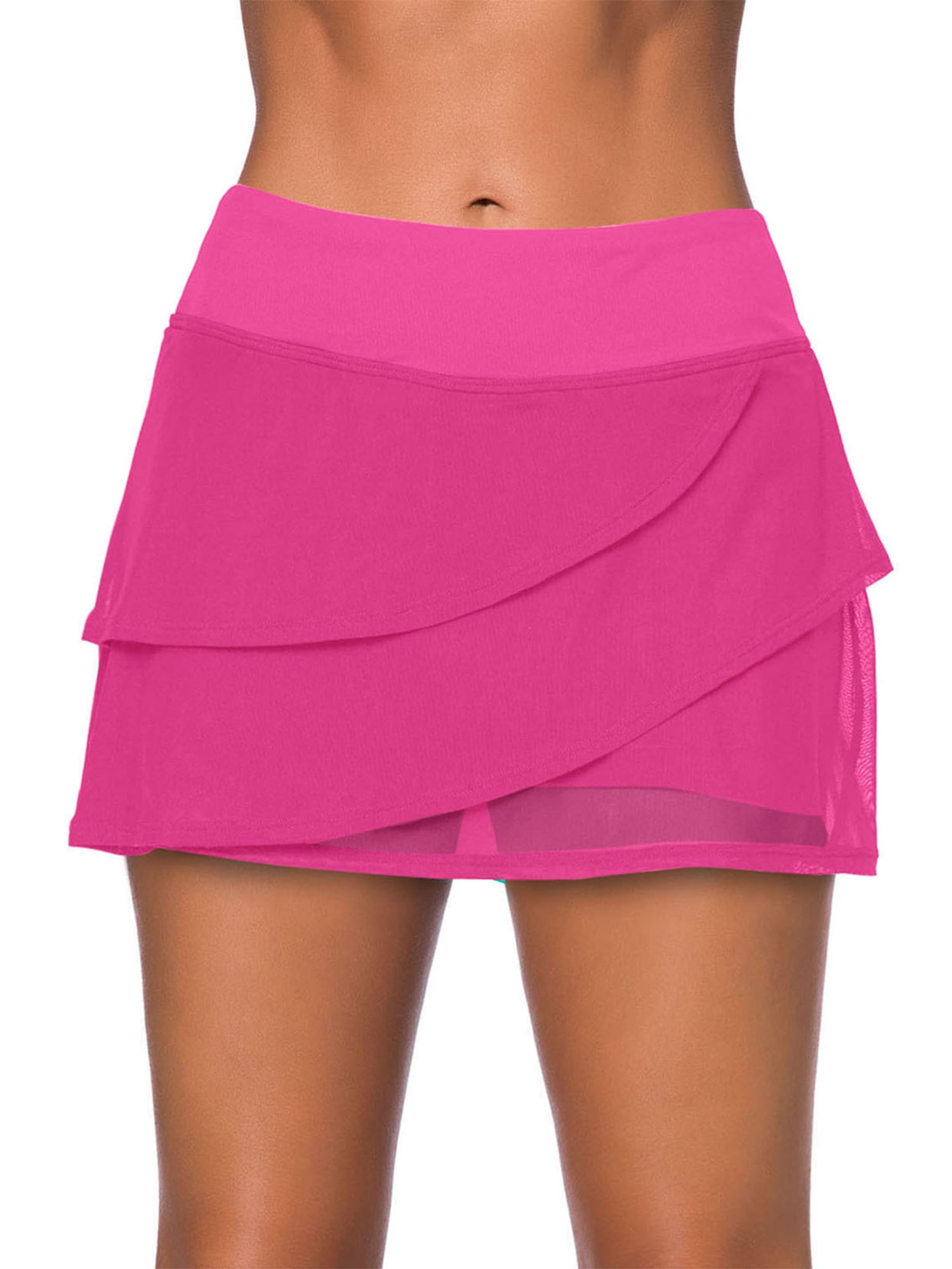 UKAP Women's Swim Skirts Waistband Mesh Layered Ruffle Swimdress ...