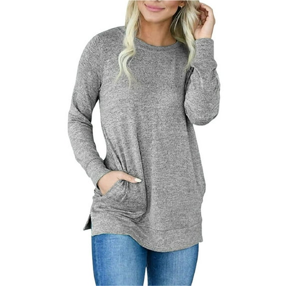 UKAP Womens Fall Lightweight Solid Color Sweatshirts Side Split Baggy Loose Pullover Tops Casual Long Sleeves Sweatshirt Tops