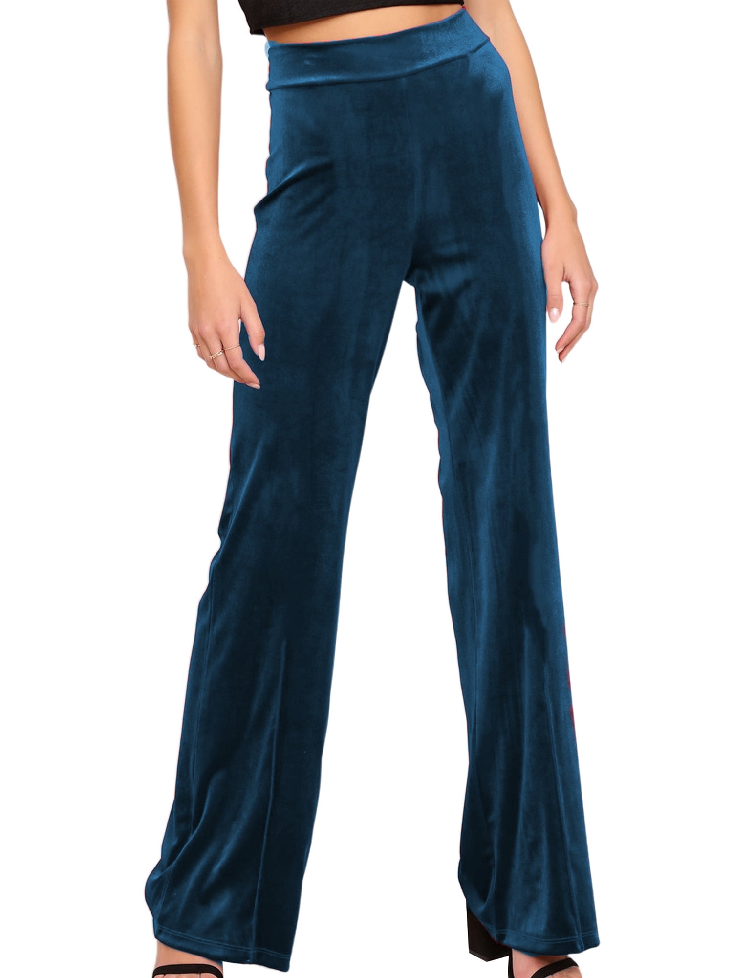 Allegra K Women's Vintage Corduroy Flare Pants Elastic High Waist Stretchy  Bell Bottom Trousers 