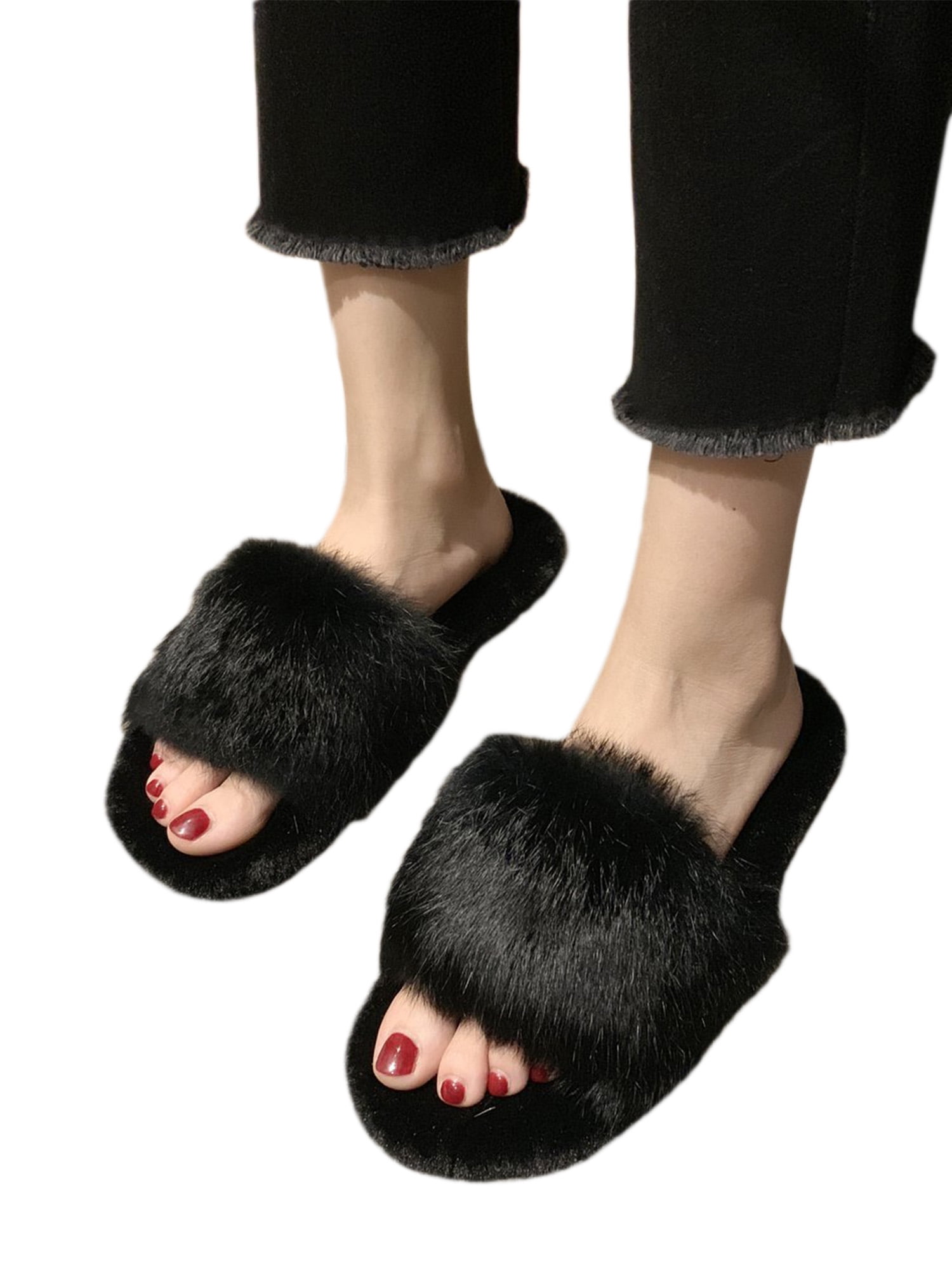 Ladies discount furry sliders