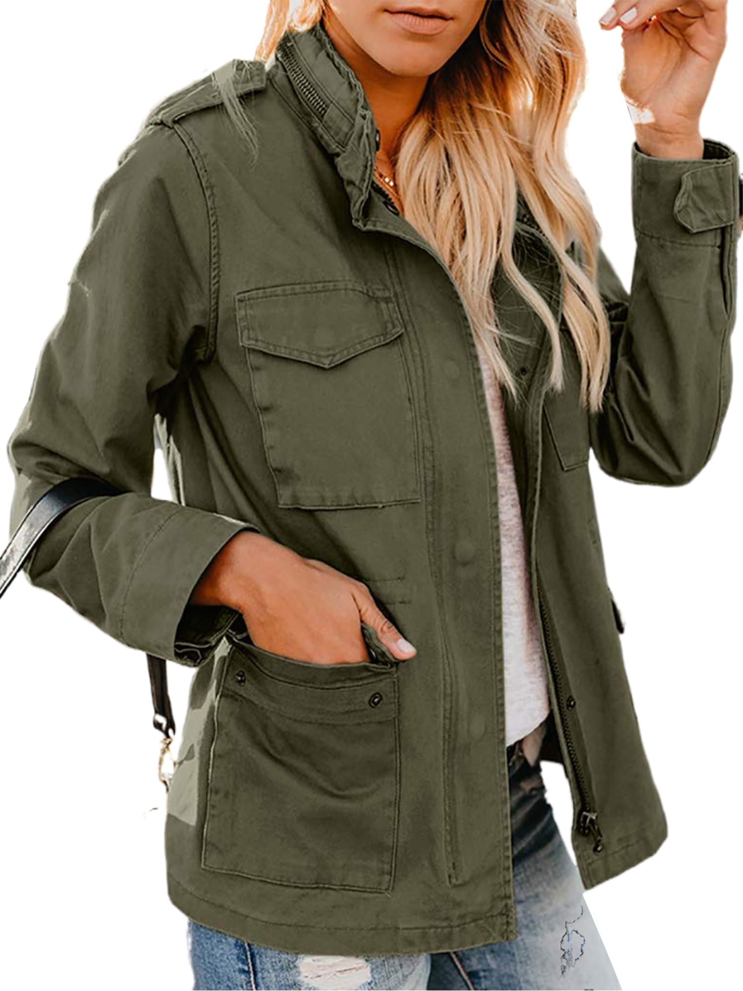 Pepochic Womens Military Jacket Zip Up Snap Buttons Lightweight Utility  Anorak Field Safari Coat Outwear… at  Women's Coats Shop