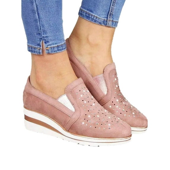 UKAP Womens Rhinestone Loafers Ladies Pumps Slip On Flat Wedges Casual Shoes Sneakers