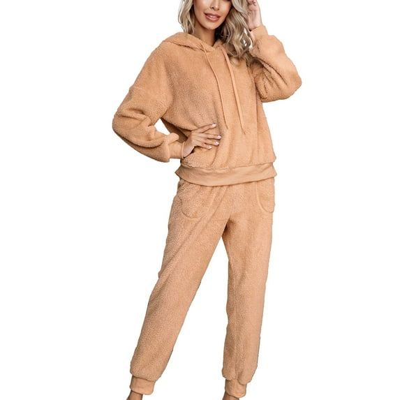 UKAP Womens Warm Sherpa Fleece Pajamas Set Soft Fuzzy Long Sleeve Hoodies Pajama Pants Two Piece Outfits Loungewear