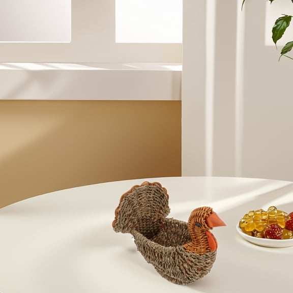 UKCOCO Light Brown Woven Storage Basket Turkey Shape Rustic Decorative Fruit Holder
