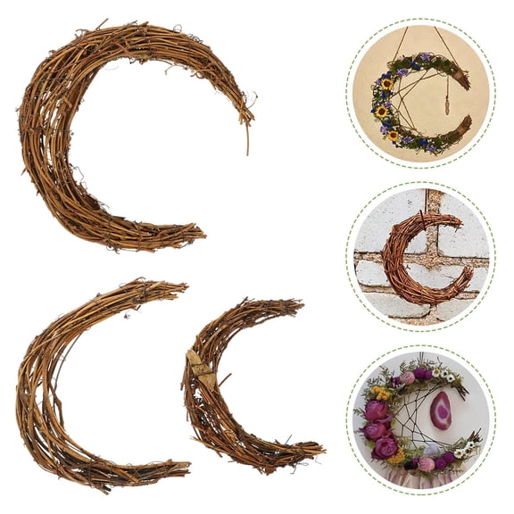 UKCOCO 3Pcs Rattan Rings for DIY Moon Shaped Wreath Crafting