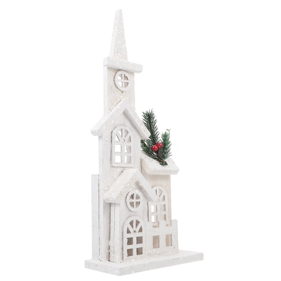 UKCOCO Festive LED Candy House Decor White Wood Desktop Ornament 1Pc