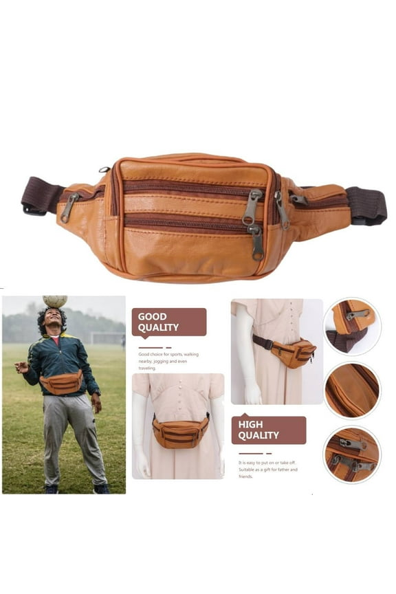 -Leather Waist Bag for Men Chest Adjustable Belt Crossbody Bags Black Purse Mens Large Handbag Miss Man