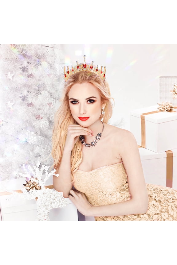 Red Rhinestone Bridal Crown Elegant Wedding Headpiece for Hair Decoration with Lightweight Durable Design