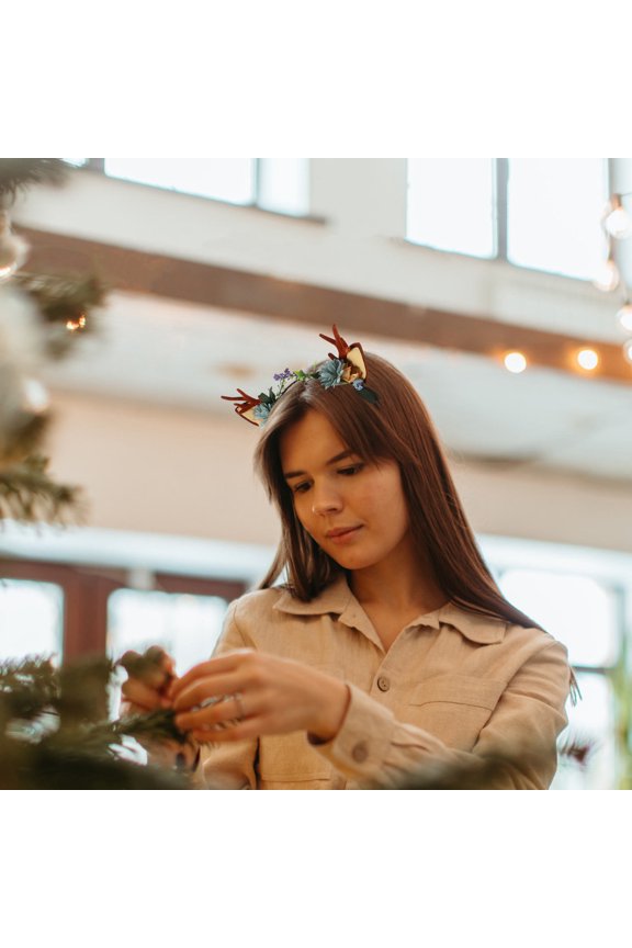 Floral Headdress Antler Hair Hoop Multicolor for Christmas Use