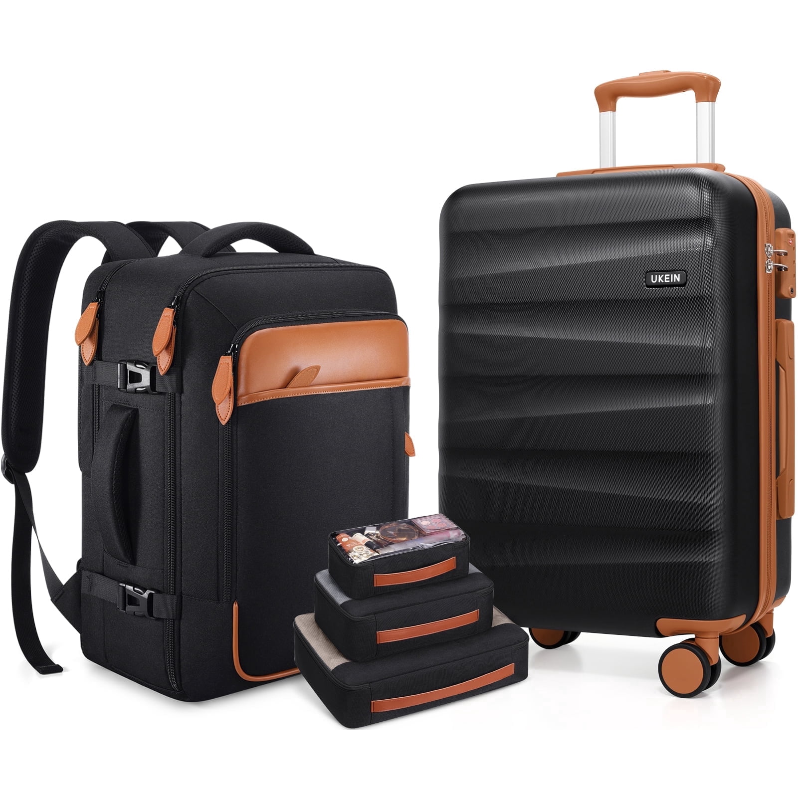 UKEIN Carry On Luggage 20 Inch Hardside Suitcase with YKK Zippers TSA Lock and Spinner Wheels Luggage Sets with Travel Backpack 3 Packing Cubes for Men Women