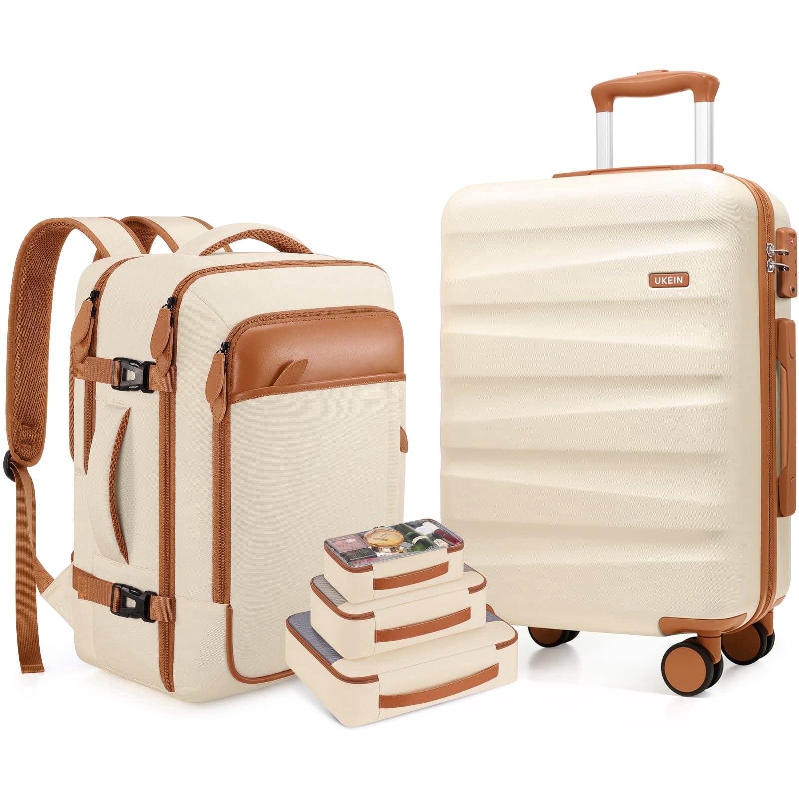 UKEIN Carry On Luggage 20 Inch Hardside Suitcase with YKK Zippers TSA Lock and Spinner Wheels Luggage Sets with Travel Backpack 3 Packing Cubes for Men Women