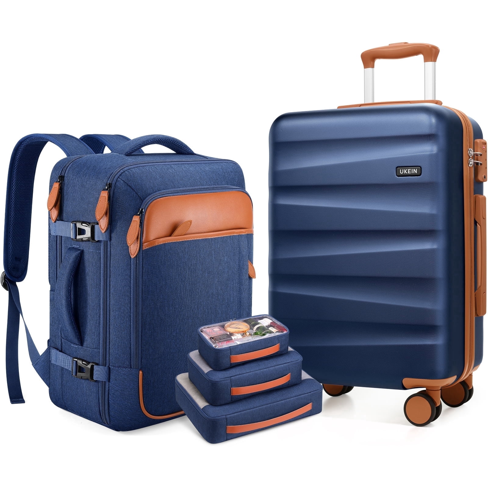 UKEIN Carry On Luggage 20 Inch Hardside Suitcase with YKK Zippers TSA Lock and Spinner Wheels Luggage Sets with Travel Backpack 3 Packing Cubes for Men Women