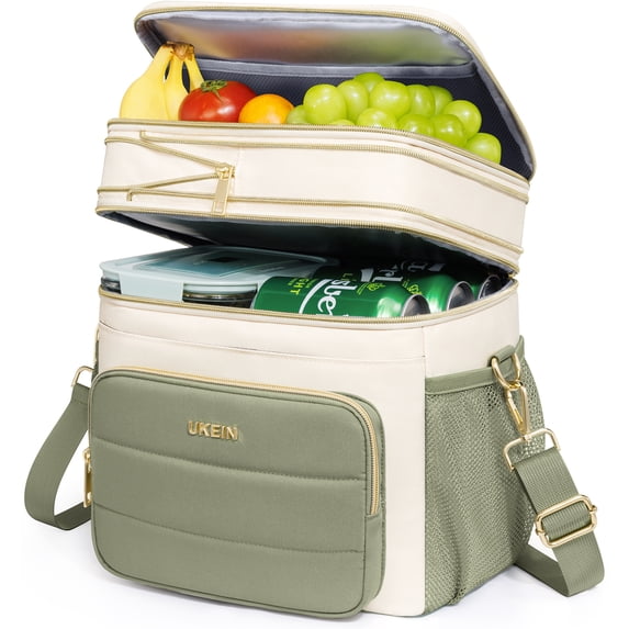 UKEIN 20L Expandable Insulated Lunch Bag for Women Men, Double Deck Leakproof Cooler Lunch Box, 5-Layer Thermal Lunch Tote for Camping