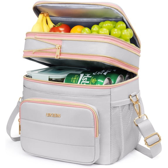 UKEIN 20L Expandable Insulated Lunch Bag for Women Men, Double Deck Leakproof Cooler Lunch Box, 5-Layer Thermal Lunch Tote for Camping
