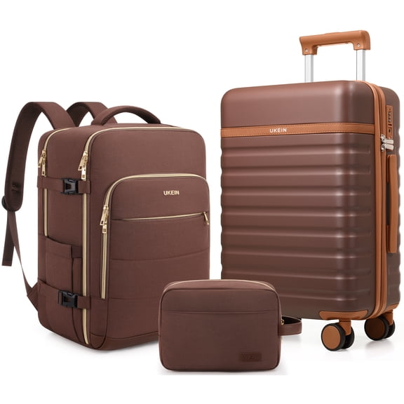 UKEIN Luggage Sets 3 Piece, Carry On Luggage with Wheels, 20 Inch Hardshell Suitcase with TSA Lock, 100% PC Carry On Suitcases Airline Approved With Travel Backpack for Men Women