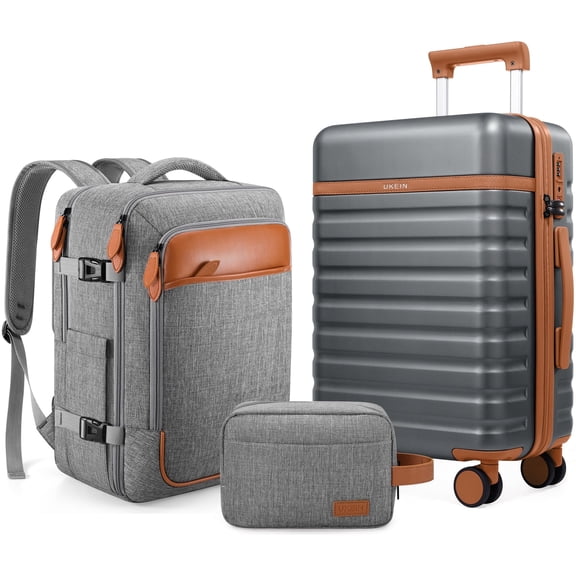 UKEIN Luggage Sets 3 Piece, Carry On Luggage with Wheels, 20 Inch Hardshell Suitcase with TSA Lock, 100% PC Carry On Suitcases Airline Approved With Travel Backpack for Men Women
