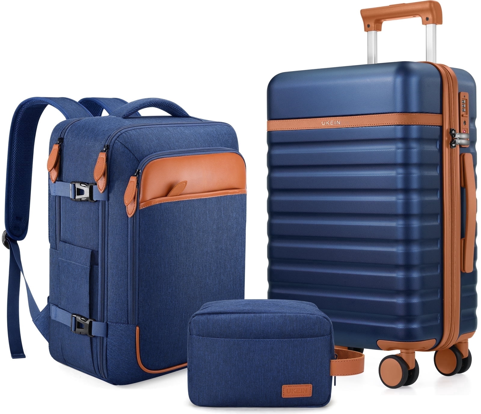 UKEIN Luggage Sets 3 Piece, Carry On Luggage with Wheels, 20 Inch Hardshell Suitcase with TSA Lock, 100% PC Carry On Suitcases Airline Approved With Travel Backpack for Men Women