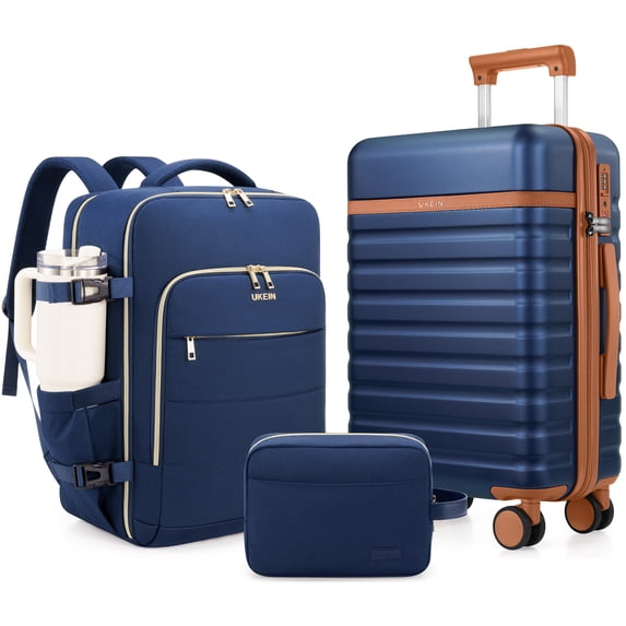 UKEIN Carry On Luggage Airline Approved, 100% PC Luggage Sets with YKK Zipper Spinner Wheels, 20 Inch Carry On Suitcases with Backpack for Men Women