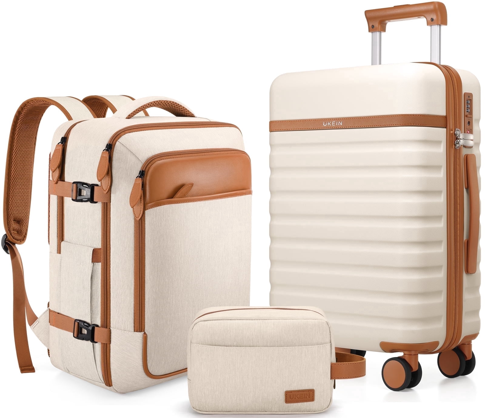 UKEIN Luggage Sets 3 Piece, Carry On Luggage with Wheels, 20 Inch Hardshell Suitcase with TSA Lock, 100% PC Carry On Suitcases Airline Approved With Travel Backpack for Men Women