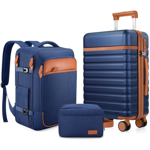 UKEIN Luggage Sets 3 Piece, Carry On Luggage with Wheels, 24 Inch Hardshell Suitcase with TSA Lock, 100% PC Carry On Suitcases Airline Approved With Travel Backpack for Men Women