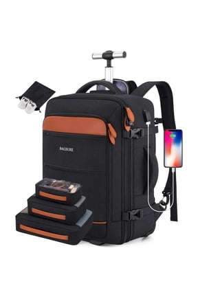 Rolling Backpack for Adults Backpack with Wheels with USB Charging Port & Combination Lock Roller Backpack with Packing Cubes and Shoe Pocket