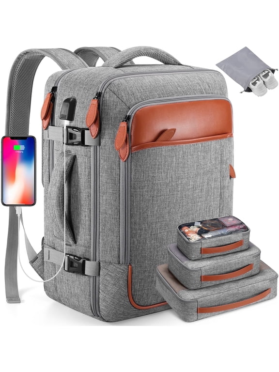 Travel Backpack for Men & Women Carry On Backpack Flight Approved 40L Waterproof Anti-Theft Personal Item Backpack with Packing Cubes and Shoe Pocket