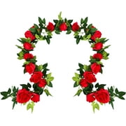 UKELER 2 Pack 14FT Artificial Rose Vines Red Flower Garland Artificial Rose Flowers with Green Leaves Floral for Wedding Arch Party Garden Craft Home Decor