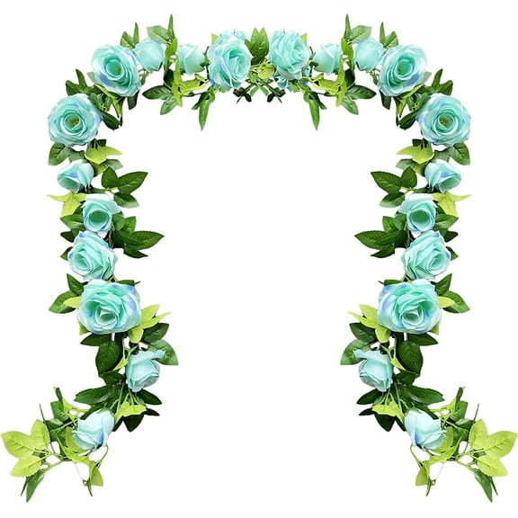UKELER 2 Pack Artificial Flower Garland Fake Rose Vine Artificial Flowers Green&Blue Hanging Roses for Wedding Arch Party Garden Craft Home Decor